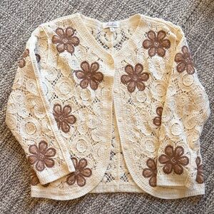 Anneliese Crocheted Cream and Brown Floral Lace Cardigan
